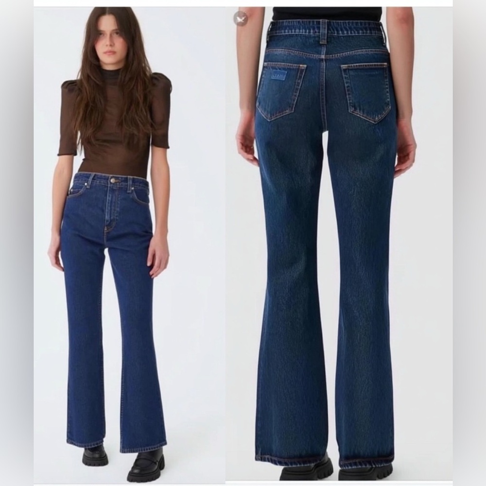 Ganni Betzy Slim Flare High Rise Jeans Dark Blue stone Size 32w/32 L
